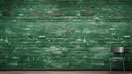 AI illustration of a green brick wall with an empty n chair in the foreground.