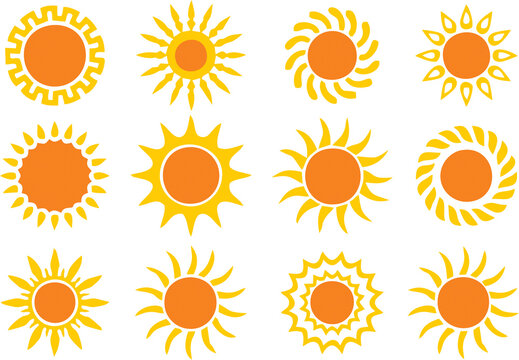 Hand drawn Sun Icons. Sun Rise high resolution images for logo, poster or banner. Symbol of progress and prosperity. Orange sun rays, Good for reuse in designing regarding media and web. 