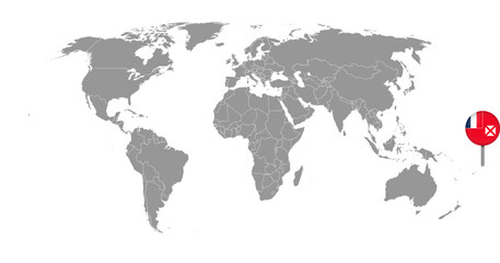 Fototapeta na wymiar Pin map with Wallis and Futuna flag on world map. Vector illustration.
