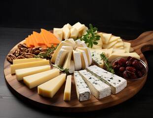 cheese platter with a variety of cheeses on a  background