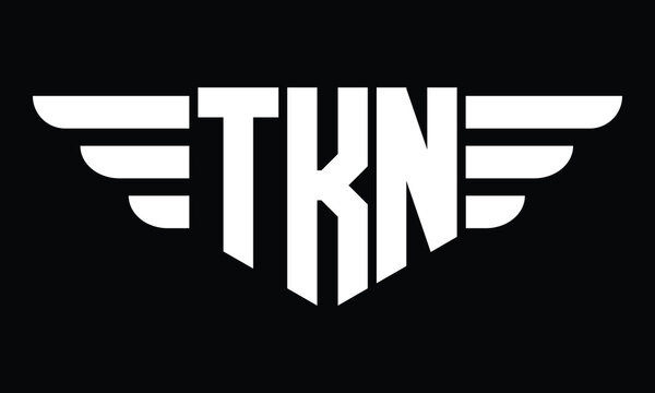 TKN three letter logo, creative wings shape logo design vector template. letter mark, word mark, monogram symbol on black & white.	