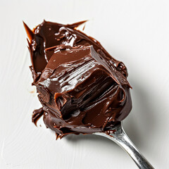 chocolate Butter On Spoon on white background. Made with generative ai