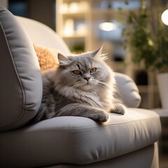 cat on the couch - obrazy, fototapety, plakaty