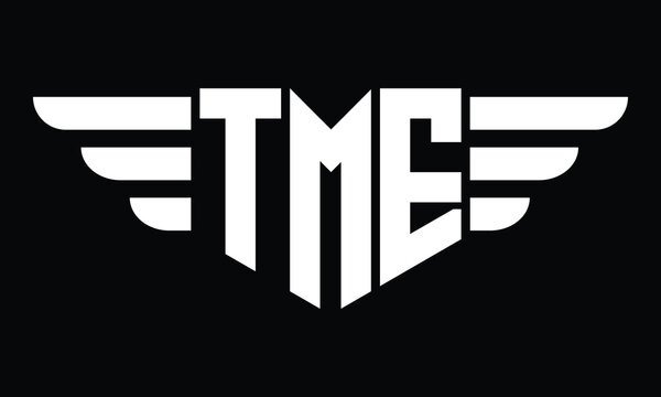 TME three letter logo, creative wings shape logo design vector template. letter mark, word mark, monogram symbol on black & white.	