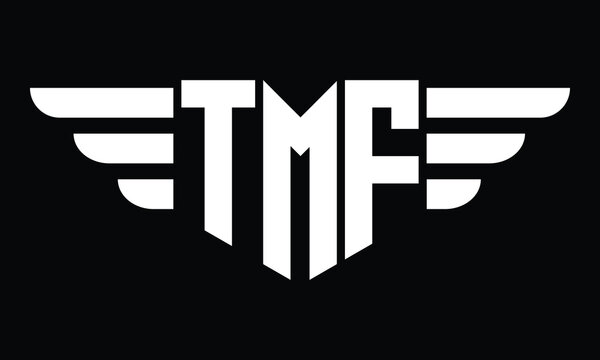 TMF three letter logo, creative wings shape logo design vector template. letter mark, word mark, monogram symbol on black & white.	