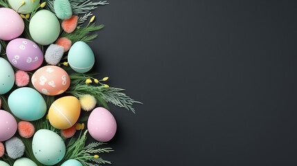 colored Easter eggs on a gray concrete background, Easter background