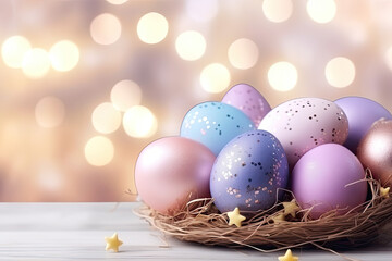Obraz na płótnie Canvas Easter eggs in a basket, Easter banner 