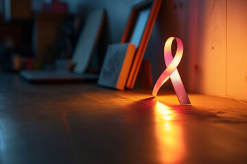 Symbolic Pink Ribbon for World Cancer Day: A Heartfelt Image Advocating Awareness and Support, Ideal for Campaigns, Charity Events, and Medical Initiatives with Copy Space