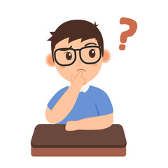 Cute Boy Thinking in Classroom