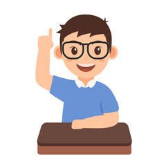 Cute Boy Raising Hand in Classroom