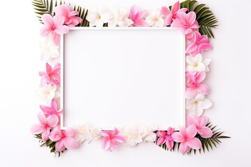 Obraz na płótnie Canvas A wedding-themed photo frame with summer flowers