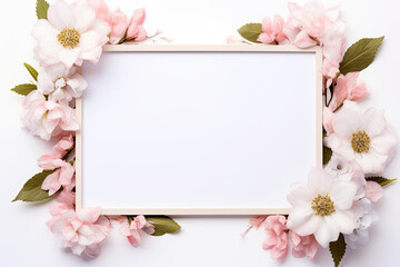 Fototapeta na wymiar A wedding-themed photo frame with summer flowers
