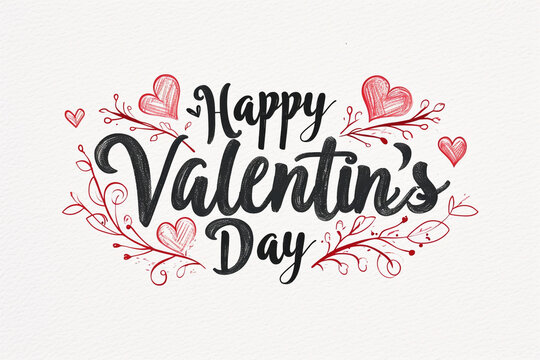 An image capturing the charm of handwritten brush ink lettering with the phrase "Happy Valentine's Day" on a plain white background