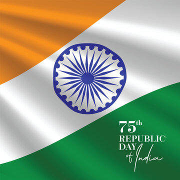 Indian Flag with 75th republic day of india celebration unit