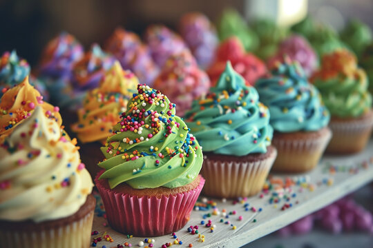 An image showcasing colorful and lively happy birthday cupcakes