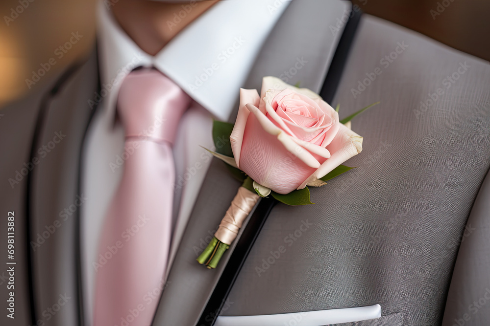 Wall mural groom's boutonniere with pink rose flower 