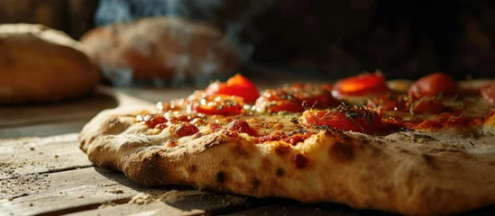 Crédence de cuisine en verre imprimé Pain Baking pizza with bread.