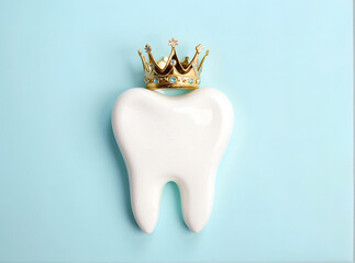 Healthy tooth with golden crown. 3D rendering - obrazy, fototapety, plakaty