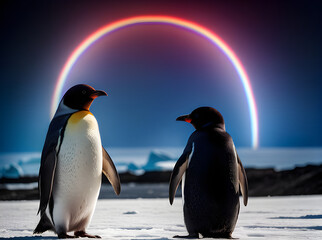 Penguin Antarctica: dark gothic rainbow detailed high