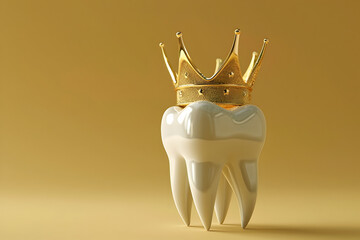 Healthy tooth with golden crown. 3D rendering