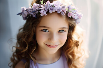 Naklejka premium portrait of a young girls with spring flowers