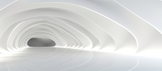 Obraz premium 3D geometric abstract wave futuristic light white background. 3d tunnel background. Halway background. alleyway background.