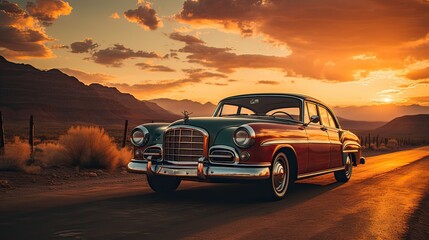 Fototapeta na wymiar Journey into the Desert: Exploring the Sunset on the Road