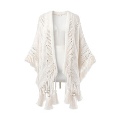 Winter tassel shawl cardigan transparent background Ai generative.