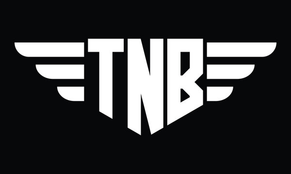 TNB three letter logo, creative wings shape logo design vector template. letter mark, word mark, monogram symbol on black & white.	