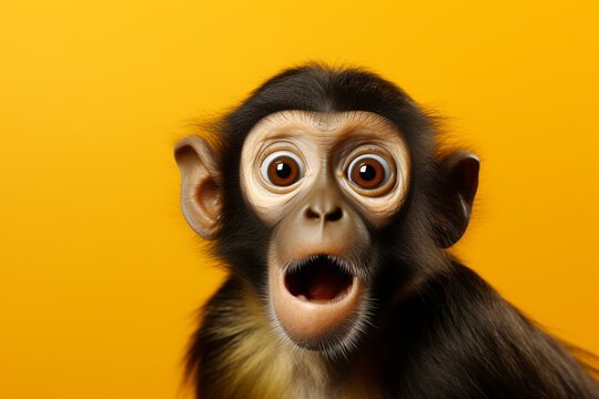 surprised monkey, isolated on yellow background