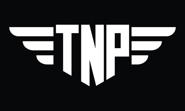 TNP three letter logo, creative wings shape logo design vector template. letter mark, word mark, monogram symbol on black & white.	