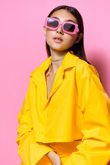 beautiful woman fashion attractive sunglasses lifestyle young yellow trendy girl pretty