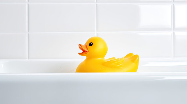 Cute small yellow rubber duck in water