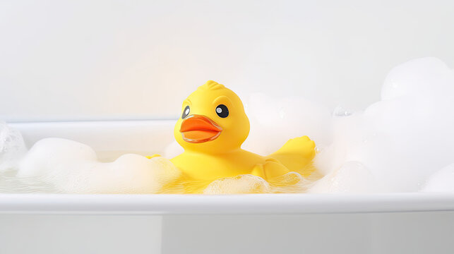 Cute small yellow rubber duck in water