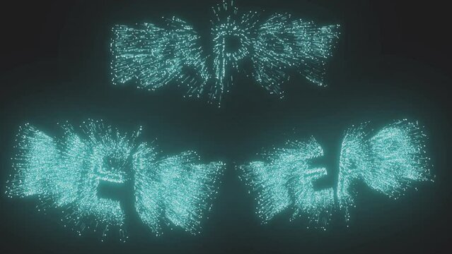 Happy New Year 2024 on Black background with beautiful 3D Cyan Alpha particles confetti. Happy New Year celebration concept. Year 2024.