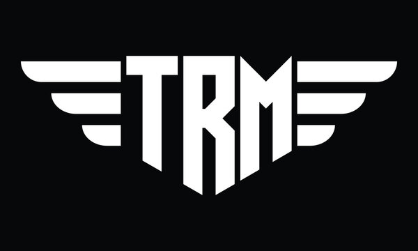 TRM three letter logo, creative wings shape logo design vector template. letter mark, word mark, monogram symbol on black & white.	