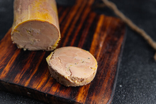 foie gras block goose or duck liver ready to eat eating cooking appetizer meal food snack on the table copy space food background rustic top view