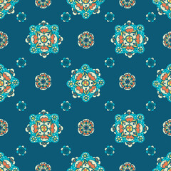 Classic Hand-drawn Floral Rosette Seamless Pattern