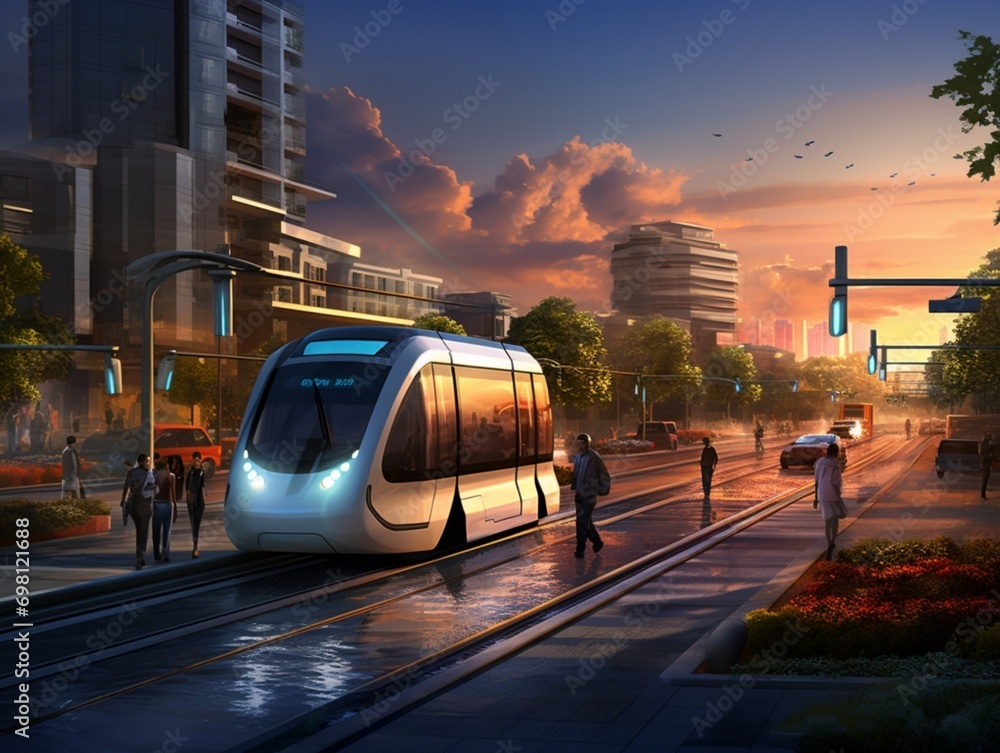 Poster smart transportation integration in urban environments - ai generative