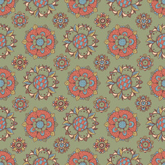 Classic Hand-drawn Floral Rosette Seamless Pattern