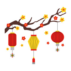 Chinese lantern corner. Chinese new year decoration. Vector illustration.