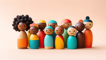 Cute diverse people or kids figurines with copy space
