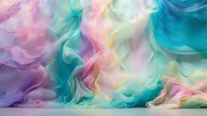 A visually stunning abstract wall adorned with an array of The vibrant tulle fabric in a vibrant...