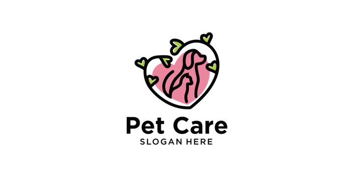 natural love pet logo design inspiration and nature leaves. pet love logo