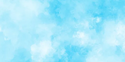 Crédence de cuisine en verre imprimé Bleu clair painted white clouds with pastel blue sky, Brush paint blue paper textured canvas element with clouds, blue sky with clouds background, abstract watercolor background illustration.