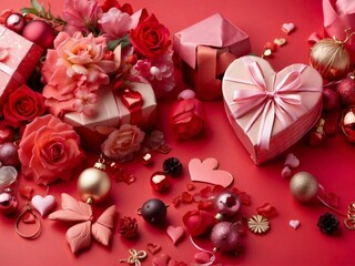 collection of gifts and chocolates, background to commemorate Valentine's Day