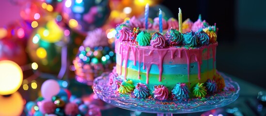 Katherine Sabbath's neon birthday cake with colorful decorations.