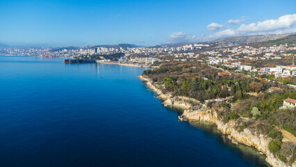 Naklejka na ściany i meble Kostrena aerial view, beach, Rijeka, Croatia