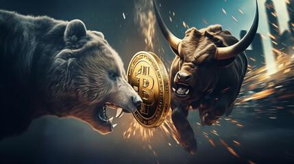 Bull vs Bear Bitcoin market - obrazy, fototapety, plakaty