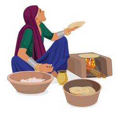 Indian village Old woman Coocking food